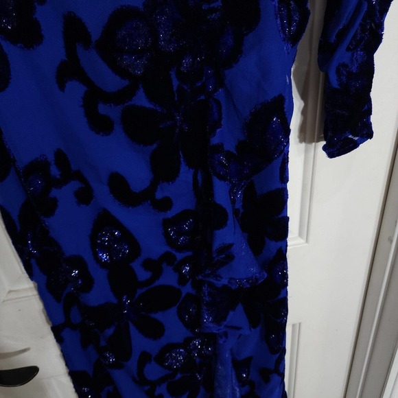House of Harlow Revolve Womens Dress Ivan Blue Velour Burnout Ruffle Slit Sz XXS - Picture 4 of 15